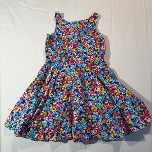 Polo Ralph Lauren Girls 8 Blue Floral Fit & Flare Knit Dress Preppy Floral